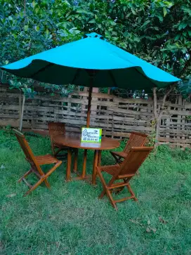 Meja makan payung outdoor full kayu jati