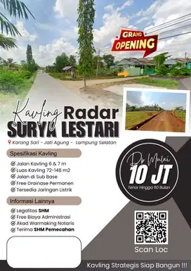 TANAH KAVLING  MURAH, RADAR SURYA LESTARI LAMPUNG