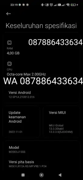 Redmi note 9 black 4/64 Batangan