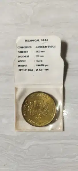 Koin 5 Dollar Singapore Anniversary Independence