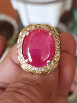 Merah Ruby kristal Ring perak tebal