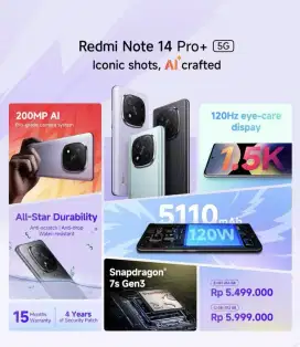 Xiaomi Redmi Note 14 Pro Plus + - Pro+ 8/256 - 12/512 NEW Grs Resmi