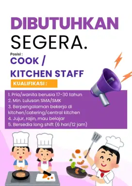 Taman Palem Dicari Staf Kitchen / Lead Cook