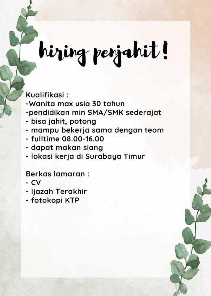 LOWONGAN KERJA PENJAHIT