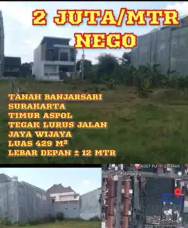 Jual tanah lokasi belakang ASPOL mojosongo lt 429m hrg 2jt/m nego
