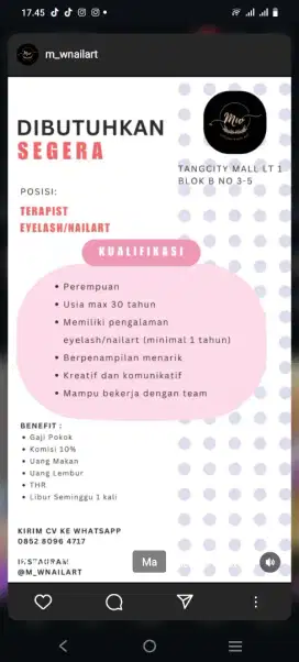 loker nail therapist dan eyelash therapist