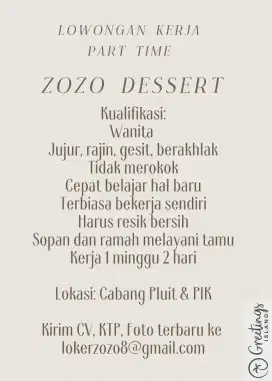 Part Time Zozo Dessert PIK Pluit