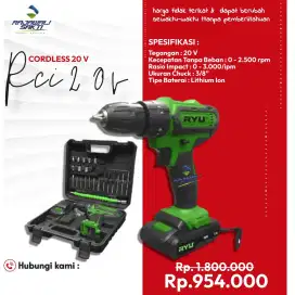 Mesin bor cas ryu 20 volt ( besi,kayu,beton) murah