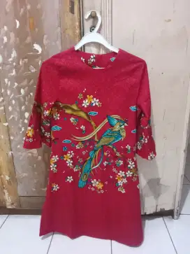 Dress Wanita Motif Burung Hong