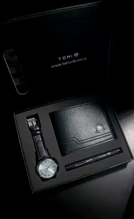 Jam Tangan Tomi 1set pulpen dan dompet Branded Tomi