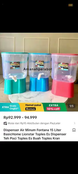 Dispenser air minum 15 L warna hijau toska masih baru,untuk jualan.