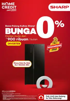 PROMO HARGA & CICILAN KULKAS SBS SHARP, BUNGA MULAI 0%