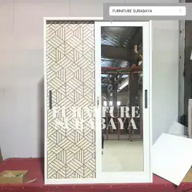 Lemari pakaian mewah sliding kaca besi 2 pintu murah baju gantung rak