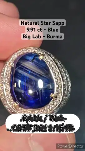 Cincin Permata Blue Star Sapphire Ring Emas Berlian