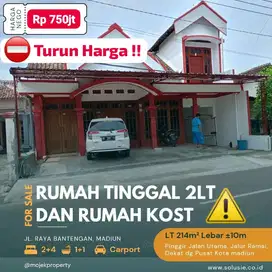 Dijual Rumah Hunian + Rumah Kost Pinggir Jalan Raya Bantengan