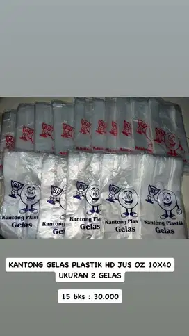 kantong gelas plastik HD jus OZ 10x40 ukuran 2 gelas