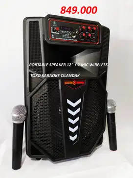 PORTABLE SPEAKER 15 INCHI lengkap 2 mic wireless ada aki ,listrik mati