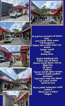 dijual kos exclusive murah 30 kamar dan rumah induk