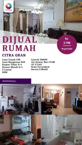 Dijual Cepat Rumah cantik di perumahan Citra Gran Cibubur