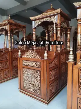 mimbar masjid ukir kayu jati atap kubah
