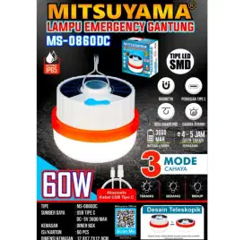 Mitsuyama Lampu Emergency Gantung Solar Panel 60watt