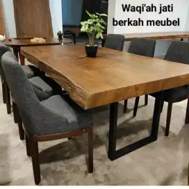 Meja makan jati solid tebal mewah kursi 6,kayu jati tua