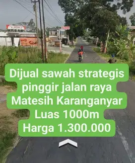 Dijual sawah strategis pinggir jalan raya Matesih - Karanganyar