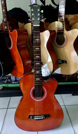 gitar coklat glossy Neck Tanam Besi aktiv