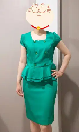 Setelan Set dress natal Peplum Blouse Skirt Tosca Green Satin