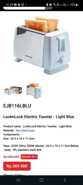 Lock n Lock Electric Toaster Light Blue EJB116BLU