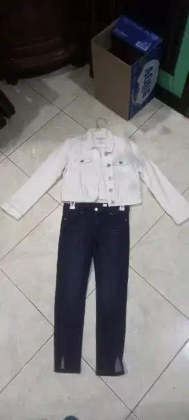 Jaket import putih dan Jeans strech preloved