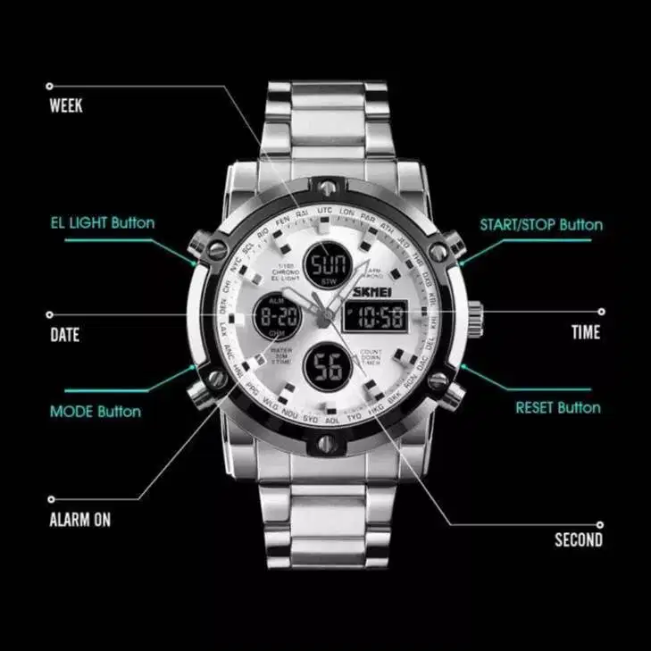 Jam tangan pria berat analog dan digital stainless ab1389 sil
