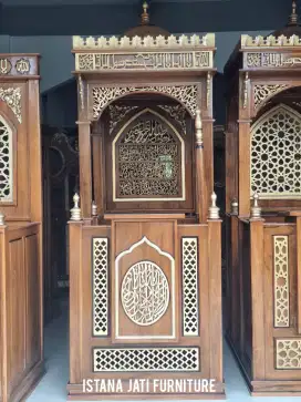 Mimbar masjid khutbah ukir minimalis jati