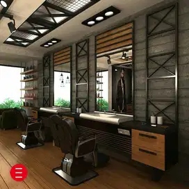 interior meja kursi barbershop di jogja