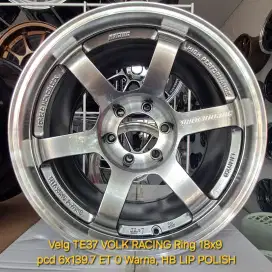 Velg TE37 VOLK RACING Ring 18x9 
pcd 6x139.7 ET 0 Warna, HB LIP POLISH