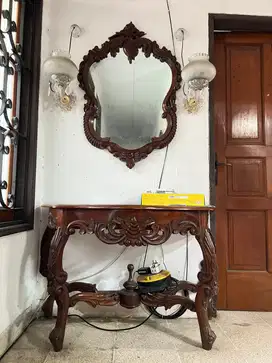 MEJA SET DENGAN KACA KAYU JATI
