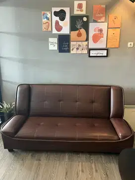 [USED] Sofa Bed Premium Minimalis 3 Seater Dark Brown Kulit Sintetis