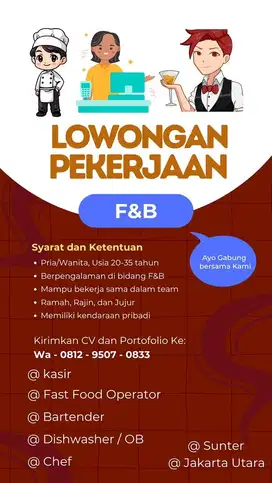 LOWONGAN KERJA CHEF / ASISTEN CHEF