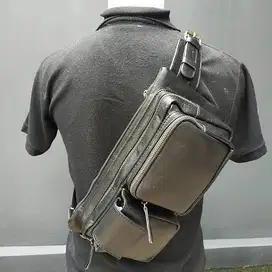 tas kulit sapi srlempang, dada punggung, pinggang 4 pcs dapat bonus