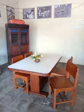 1 Set Meja Kursi Makan Jati Artdeco Lawasan Lawas Kuno Jadul Klasik
