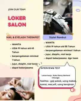 Lowongan salon nail eyelash stylist