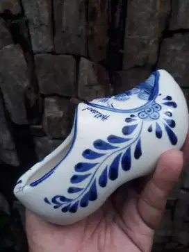 Antik vintage sepatu kelompen kincir angin keramik delft blau holland