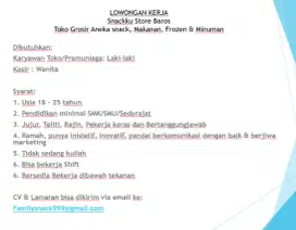 Lowongan kerja karyawan Toko