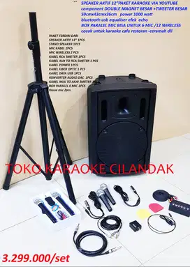 paket speaker aktif lengkap stand dan 2mic wireless