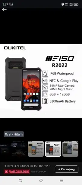 Jual Oukitel F150 R2022 rugged phone 8/128 second baterai 8300 mah