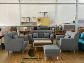 Sofa Set 211 Seater + Meja dan Puff . Bebas Pilih Kain