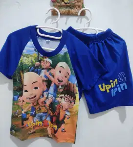 Stelan anak cowo celana pendek motif upin ipin