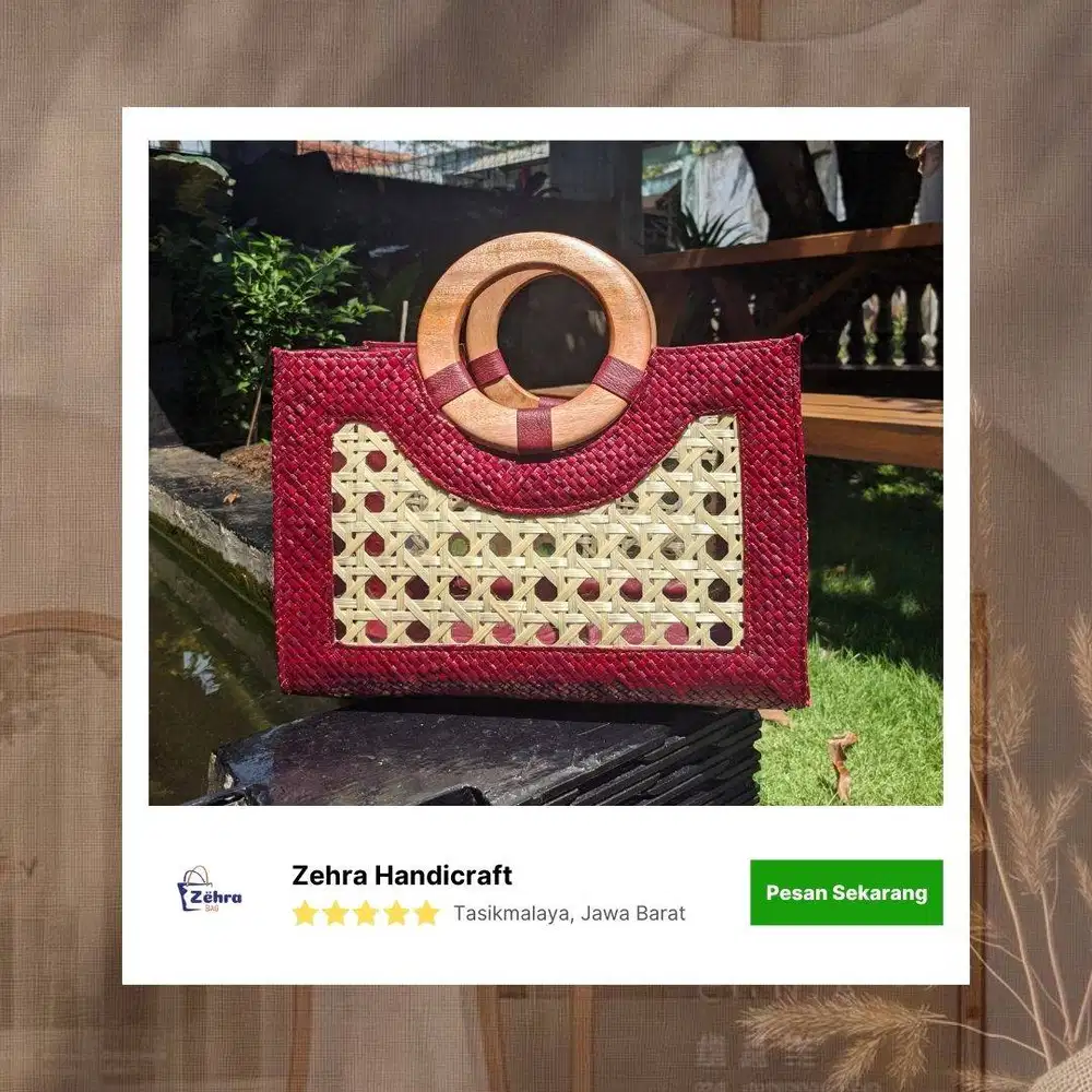 Tas Anyaman Pandan Warna Kombinasi Anyaman Bambu