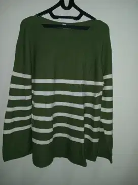 Baju atasan uniqlo warna hijau garis putih