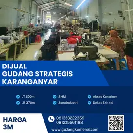 Dijual Gudang Zona Merah Industri,Lokasi Karanganyar,Luas 600m2 Bu!